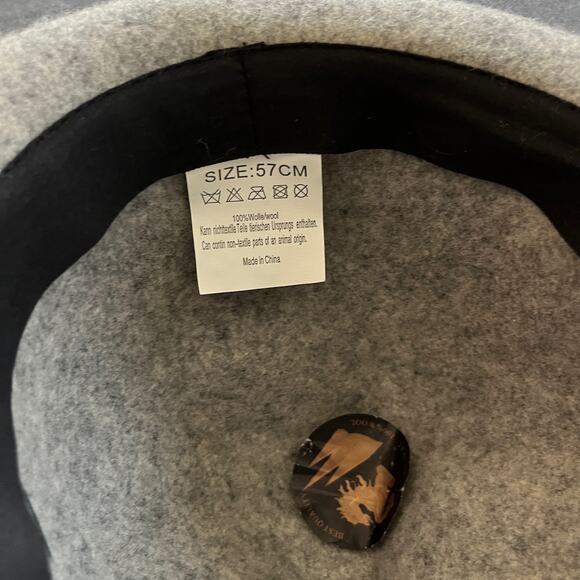 German Alpine Hiking Hat 100% Wool Gray Navy Blue Ribbon 57 cm - Picture 6 of 9